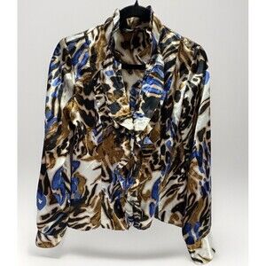 Jones‎ NY Animal Print Blouse Shirt Top Size 4 Ruffle Secretary Glamour MOBWIFE